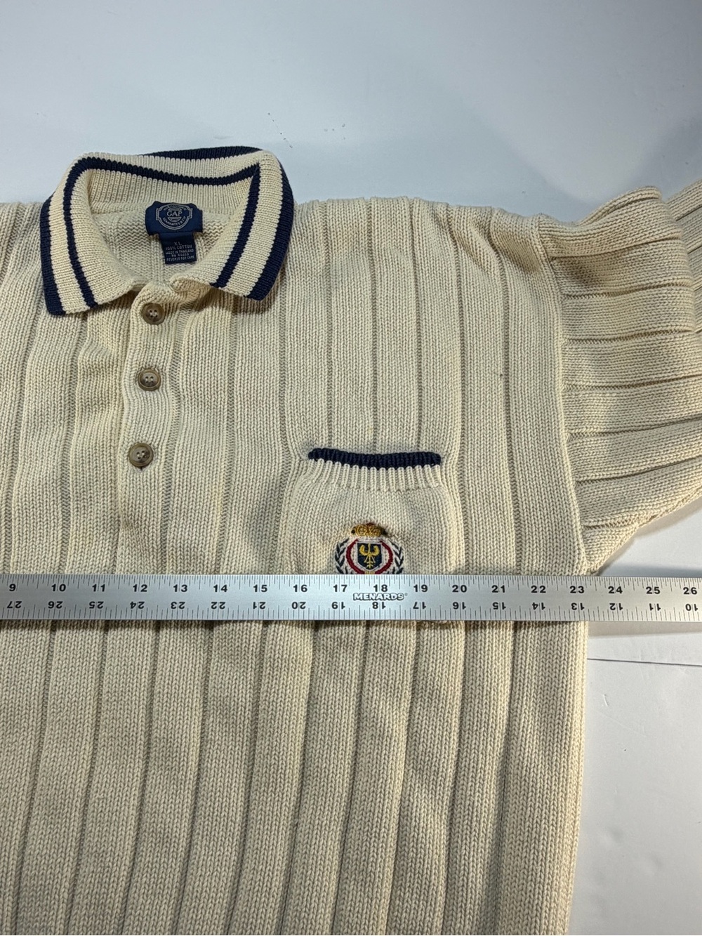 Vintage 90s GAP Crest Knit Polo Sweater Ivory Men's XL Old Money Preppy - Picture 5 of 8